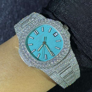 Reloj de Lujo Unisex de Acero Inoxidable con Esfera Azul Cielo, Moissanita Color D VVS, Estilo Antiguo, de Cuarzo, para Negocios, con Pedrería Premium - Product Image 1