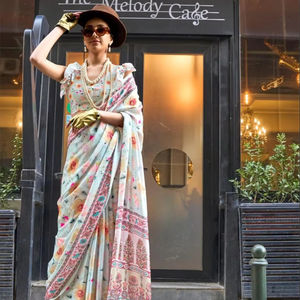 Saree en soie Georgette de créateur avec impression numérique moderne Saree de haute qualité pour mariage et fête 5.50 mètres de long - Product Image 1