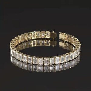 Bracelet de tennis en diamant de laboratoire pour femmes, bracelet de tennis en diamant taille émeraude, bracelet pour femmes en or massif 14K. - Product Image 1