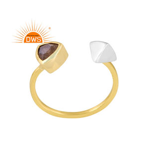 Best Quality Fine <b>Sterling</b> <b>Silver</b> 18K Gold Plated Natural Labradorite Gemstone <b>Adjustable</b> <b>Ring</b> Demi Fine Jewelry Manufacturer - Product Image 1