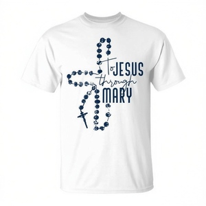 T-Shirt Religiosa Cristiana con Croce di Gesù Attraverso Maria, Prodotto Promozionale - Product Image 3