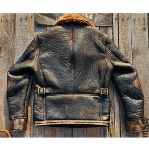 Distinctive <b>Mens</b> <b>Shearling</b> Leather Winter <b>Jacket</b> With Premium Stitching And Warm Lining <b>For</b> Stylish Everyday Outerwear - Product Image 6