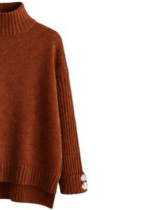 Conjunto de Suéter de Punto Marrón Oxidado y Pantalones Anchos para Mujer, Jersey de Cuello Alto, Ropa de Salón Acogedora para Invierno, Fabricante Personalizado OEM - Product Image 4