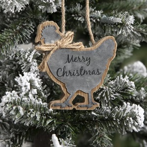 Adornos colgantes de gallina de madera artesanal para decoración navideña Suministro de material de madera y metal por proveedor indio - Product Image 3