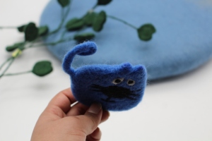 Needled ผ้าขนสัตว์แท้แมว-ของเล่นเด็กสักหลาด-ผลิตภัณฑ์ DIY-ทำด้วยมือ-ผลิตในประเทศเนปาล-ของเล่นแมวสักหลาดสีฟ้า - Product Image 5