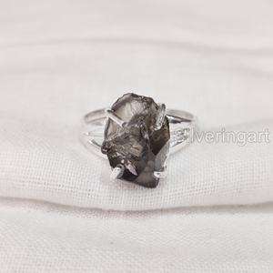Bague pour femme en pierre brute, quartz fumé naturel, style bohème gypsy, faite à la main, en argent sterling 925, pour Noël - Product Image 1