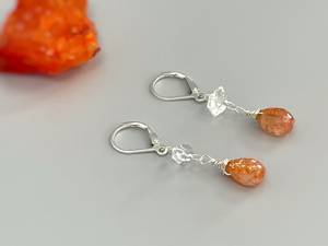 Bijoux en cristal Pierre de soleil et diamant Herkimer Boucles d'oreilles pendantes Crochet Boho Boucles d'oreilles pendantes en argent massif faites à la main - Product Image 2
