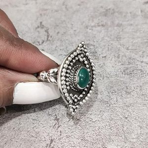 Anillo de Mujer con Piedra Preciosa de Ónice Verde Natural, Piedra de Nacimiento de Diciembre, Joyería Bohemia Hecha a Mano, Anillo de Plata de Ley 925 - Product Image 2