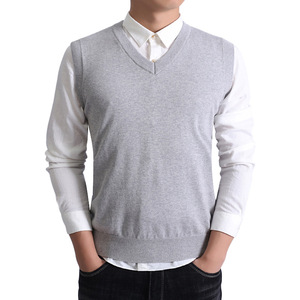 Venta al por mayor de algodón de los hombres con cuello en V Jersey sin mangas de color sólido de negocios de punto de invierno de los hombres suéter chaleco - Product Image 6