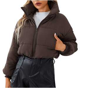 Usine de veste bouffante pour femmes noires de haute qualité-Veste rembourrée à fermeture à glissière imperméable à l'extérieur pour l'hiver - Product Image 1