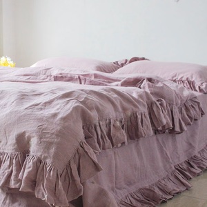 ชุดเครื่องนอนผ้าลินินเก๋ๆผ้าลินินมีระบายดูเวต2ปลอกหมอน200TC ราชินีสำหรับงานแต่งงานบ้านโรงพยาบาลกำหนดเองโรงแรม3ชุด - Product Image 5