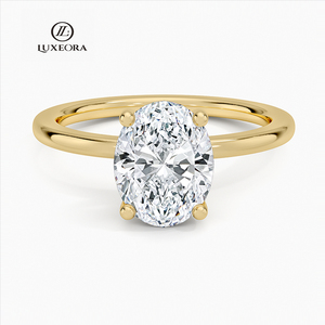 Luxeora 1.0 carati D-F VVS VS Lab anello con diamante taglio ovale anello di fidanzamento 18K giallo oro massiccio gioielli in oro giallo - Product Image 1