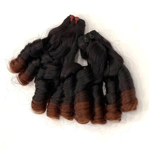 SUPER DOBLE DIBUJADO OSCURO/NARANJA CLARO FUNMI BOUNCY RIZOS CUTÍCULA ALINEADO EXTENSIONES DE CABELLO HUMANO VIETNAMÉS CRUDO PARA HACER PELUCAS - Product Image 6
