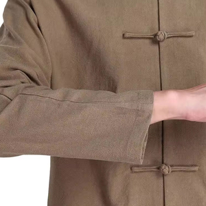 Ensemble d'uniformes de Wushu et Tai Chi traditionnels en lin marron taupe pour hommes, vêtements d'arts martiaux - Product Image 6