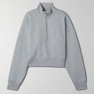 Sudadera acogedora de lana de algodón con media cremallera para mujer, ropa de calle con forro frontal 100% algodón, logotipo personalizado, cuarto de cremallera, caída Otoño/Invierno - Product Image 1