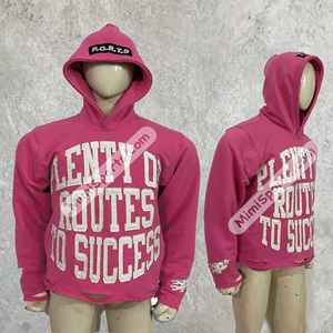 Sweat à capuche surdimensionné personnalisé rose sweats à capuche en détresse tissu éponge français 100% coton surdimensionné pleine fermeture éclair broderie en détresse - Product Image 1