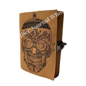 100% cuero genuino Día de los muertos hechizo libro de sombra diario con c-lock corte láser calavera Vintage hecho a mano diario planificador diario - Product Image 3