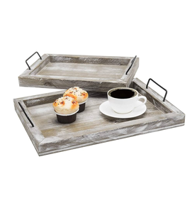 Plateau de service en bois avec poignées servir du thé café plateau de service décoratif circulaire en bois classique forme carrée meilleure couleur - Product Image 1