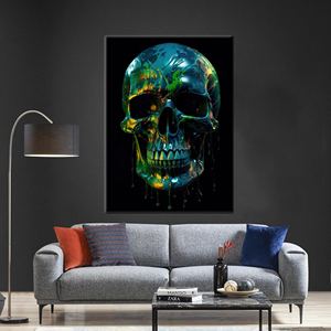 Impression sur toile de crâne coloré et élégant - Décoration murale moderne, encadrée - Product Image 1
