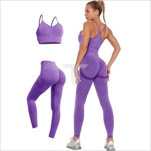 Conjunto de Yoga sostenible de 2 piezas para mujer, Sujetador deportivo acanalado transpirable, medias de secado rápido, decoración en forma de V, sólido para entrenamiento de Yoga - Product Image 3