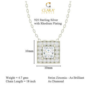 Pendentif CLARA en argent sterling 925 plaqué rhodium, coupe princesse, forme géométrique, cadeau pour femmes et filles avec chaîne - Product Image 4