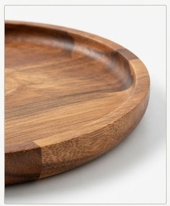 Plateau de service rond en bois, design minimaliste fait main, bois d'acacia massif, finition polie - Product Image 4
