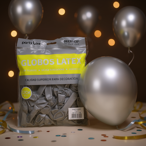 Palloncini in Lattice Party Love 12cm Argento Metallizzato Confezione da 100 Pezzi per Decorazione - Product Image 3