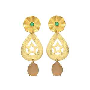 Green Flower Stud Golden Start Pendientes de gota de lágrima con cerveza Hydro Gemstone - Product Image 1