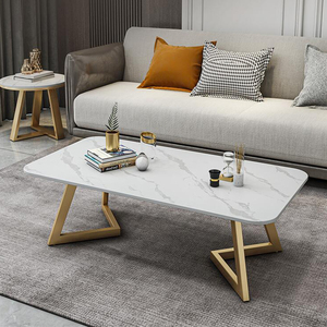Mesa de Centro Moderna Rectangular de 100x60x45cm con Superficie de Piedra Resistente y Patas de Hierro, Mueble de Salón No Plegable - TT68186 - Product Image 2