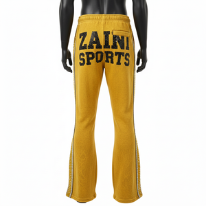 Pantalon évasé en molleton premium, mélange de coton brossé, couleur moutarde, panneaux aux genoux, logo imprimé sur mesure, pantalon évasé en molleton - Product Image 5