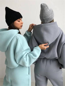 Venta caliente invierno sólido manga completa más tamaño sudaderas con capucha jogging mujeres chándal conjunto de dos piezas - Product Image 6