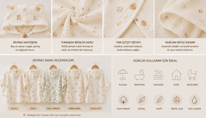 Ponchos de Toalla con Capucha para Niños, 100% Algodón Muselina, Estampado Suave, Orejas de Oso, Broches Laterales, para Playa o Baño, Directo del Fabricante en Turquía - Product Image 2
