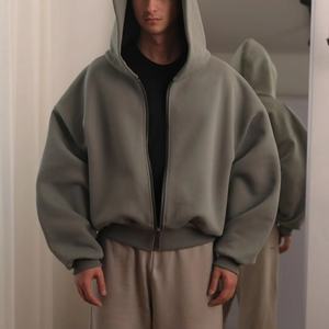 Custom Screen Printing Streetwear <b>Thick</b> Baggy <b>Men</b> <b>Hoodies</b> 600g Unisex Heavyweight Oversized Boxy Cropped Fit Zip up Hoodie - Product Image 1