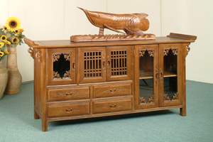 Armoire latérale d'entrée en teck à tête incurvée de style japonais traditionnel et délicat avec 6,3 pieds pour le salon, l'entrée - Product Image 4