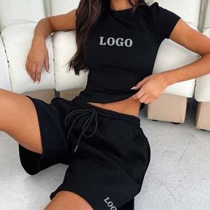 Conjunto de 2 piezas liso de algodón 100% de fabricante al por mayor para mujer conjunto de mujer ligero transpirable de secado rápido Impresión de logotipo personalizado - Product Image 5