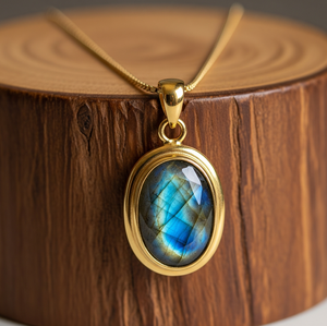 Vêtements quotidiens en argent Sterling 925 chaîne délicate bohème naturel Labradorite forme ovale pendentif guérison cristal pendentifs de mode - Product Image 1