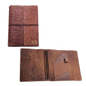 Personalized Crocodile Brown Embossed Leather Journal Cover, Refillable <b>Notebook</b>, 3 Insert <b>Planner</b>, Textured Leather Organizer - Product Image 1