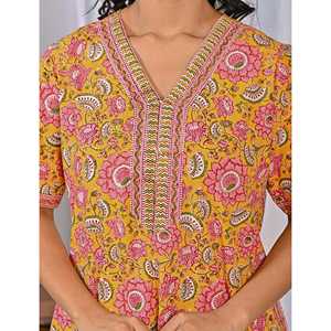 Vestido de Dormir 100% Algodón con Estampado Jaal Hecho a Mano, Camisón Suave Tejido con Diseño Floral y Cierre de Botones, Talla 3XL para Damas de Honor - Product Image 4