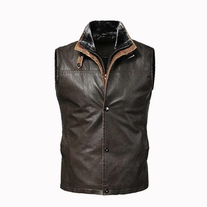 <b>Man</b> Leather Vest Autumn Fashion Vintage Stand Collar Zipper Male Cargo Waistcoat Sleeveless Waterproof Loose Coat For <b>Men</b> - Product Image 6