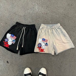 Manufacturer <b>Men's</b> Acid Vintage Washed Thick Cotton Board <b>Shorts</b> Custom Logo Embroidery Patch Raw Hem <b>Sweat</b> <b>Shorts</b> Solid - Product Image 5