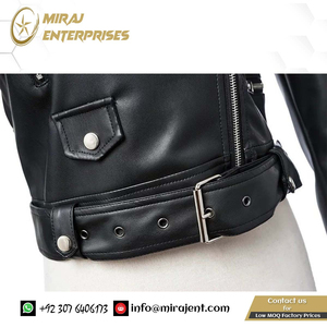 Manteau col rabattu moto veste avec ceinture sur mesure nouvelles femmes automne hiver noir Faux cuir vestes fermeture éclair basique - Product Image 5