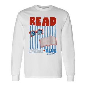 T-Shirt a Maniche Lunghe Patriottica per il 4 Luglio 'Read White Blue Since 1776' - T-Shirt Promozionale Bianca - Product Image 1