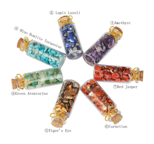 Bouteille de puce de cristal dégringolée de pierres précieuses naturelles de guérison populaires de 7 pierres de chakra pour le souvenir de: cristal Alif et agate - Product Image 3