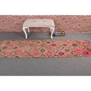 2.3x9.3 ft Vintage Rug, Turkish Runner Rug, <b>Brown</b> Pink Southwestern <b>Wool</b> Rug - Product Image 3