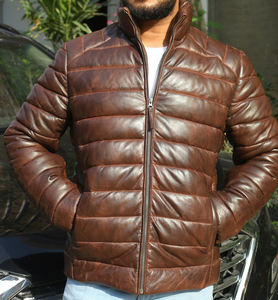 Chaqueta de piel de cordero real para hombre y mujer, chaqueta de cuero PU marrón con costuras Premium de invierno, chaqueta de cuero Premium de alta calidad, MOQs bajos - Product Image 1