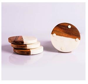 HALF LINE Posavasos de mango de madera natural y mármol Hecho EN LA India Posavasos de madera de mármol 4 - Product Image 4