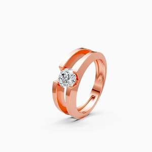 Anillo de doble banda con diamante solitario redondo de laboratorio de 0.67 ct en oro amarillo, blanco y rosa de 9 quilates. - Product Image 2