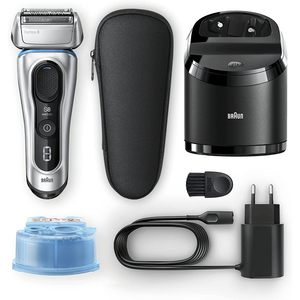 Rasoir électrique rechargeable sans fil 3-en-1 pour hommes, utilisation humide et sèche avec base de charge, étanche IPX7, tondeuse à barbe argentée - Product Image 2