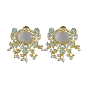 Pendientes de Botón de Latón al por Mayor, Circonita, Perla de Agua Dulce Genuina, Acabado de Latón Satinado, Pieza de Moda de Tendencia, Venta al por Mayor - Product Image 1