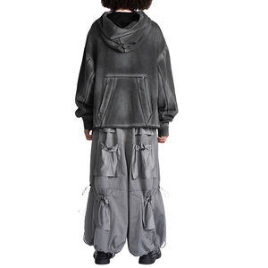 Sweat à capuche pour homme de haute qualité, personnalisé, à bord brut, vintage, lavé, avec broderie de lettres, en coton éponge, avec détails de couture, grande capuche - Product Image 4